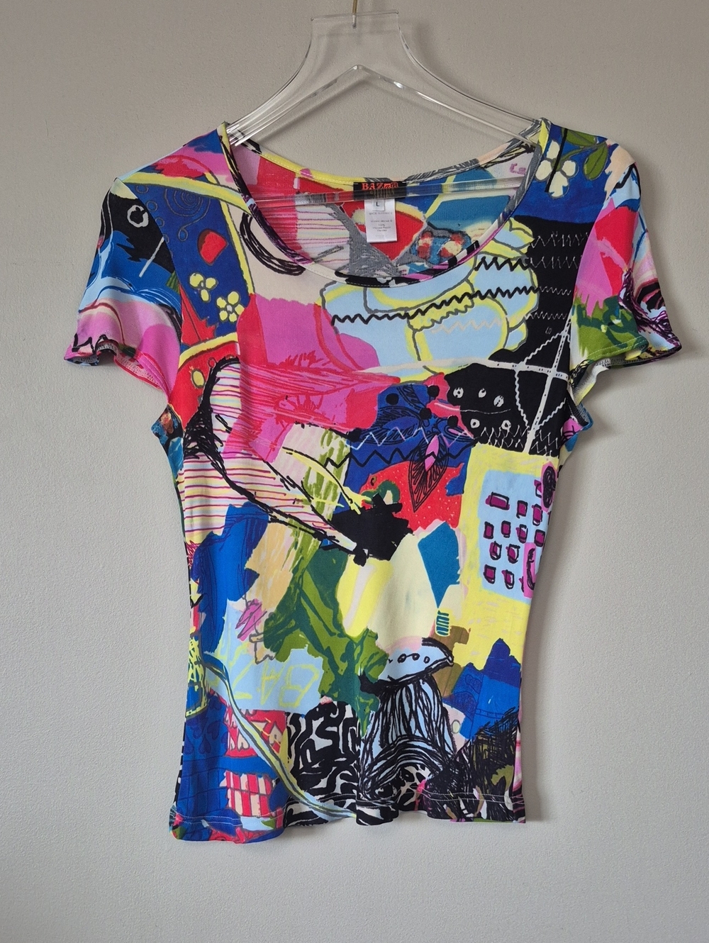 Vintage Christian Lacroix Bazar Vibrant Multicolor Abstract Short Sleeve Tee L